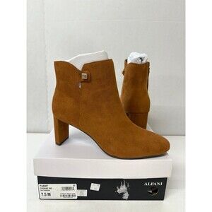 Alfani Women Paam Sculpted Heel Ankle Booties Cognac Brown Faux Suede Size 7.5M